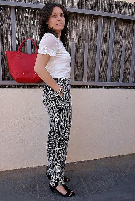 pantalon, pijama, étnico, bolso, rojo, fashion blogger, Festa, H&M, Blanco, Castellón, look, outfit, mi vestido azul