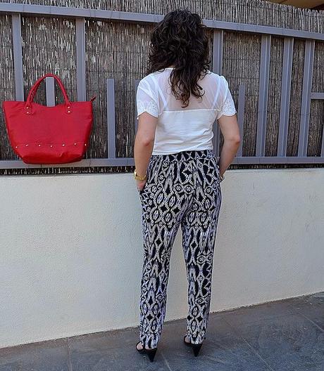 pantalon, pijama, étnico, bolso, rojo, fashion blogger, Festa, H&M, Blanco, Castellón, look, outfit, mi vestido azul