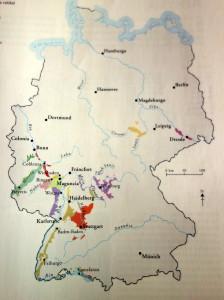 Mapa de regiones vinícolas alemanas