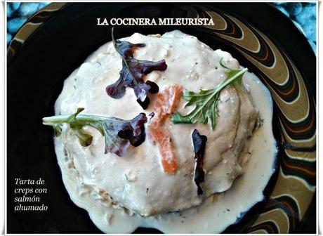 Tarta de creps con salmón ahumado