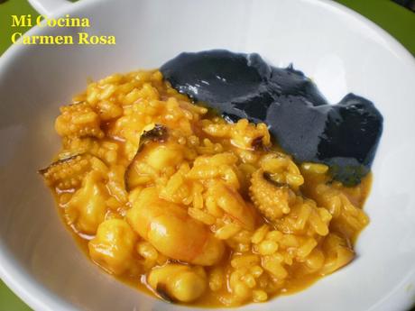 ARROZ MELOSO DE JIBIA Y LANGOSTINOS CON ALI OLI NEGRO