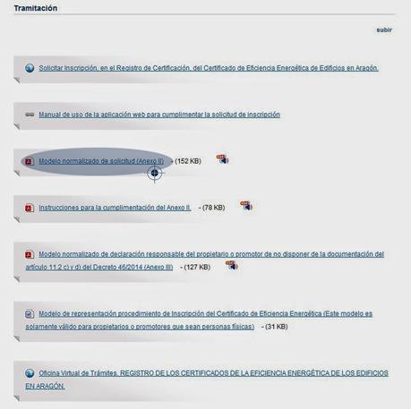 Registro certificado energetico Aragón - Anexo II