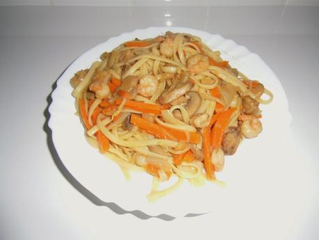 Tallarines con gambas