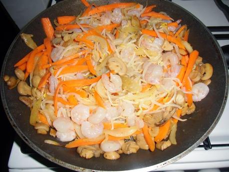 Tallarines con gambas