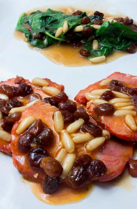 Cinta de lomo con espinacas y pasas