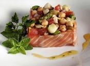 Garbanzos ensalada salmón ahumado vinagreta comino finas hierbas