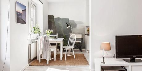 El encanto nórdico de un piso neutro en blanco y gris