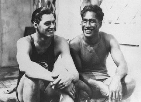 Johnny Weissmuller and Duke Kahanamoku Smiling