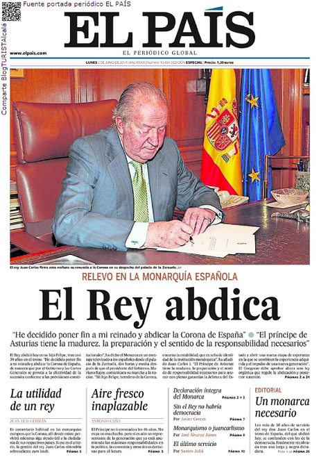 NOsóloINFORMAlcalá: Momento histórico, Juan Carlos I abdica la Corona de España. Sí a la regeneración de nuestra democracia e igualmente sí al reconocimiento en la labor prestada.