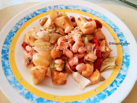 Ensalada de alubias, manzana y atún