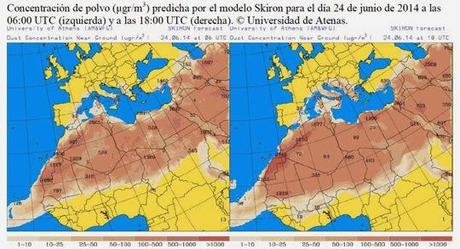 España: Previsión de intrusión de polvo africano 24 de junio de 2014