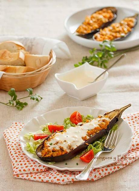 Berenjenas gratinadas rellenas de salmón