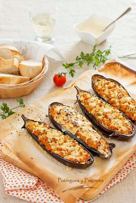 Berenjenas gratinadas rellenas de salmón