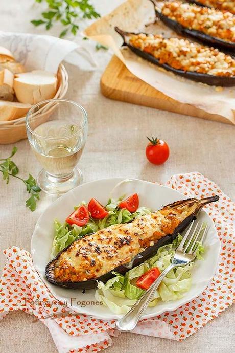 Berenjenas gratinadas rellenas de salmón