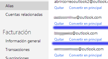 Como eliminar una cuenta alias de Outlook