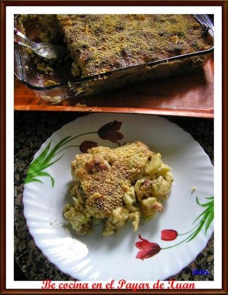 Coliflor con patatas, jamón y gambas