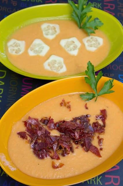 Gazpacho de fresas y sandía, gazpacho de melón y gazpacho de melocotón y naranja