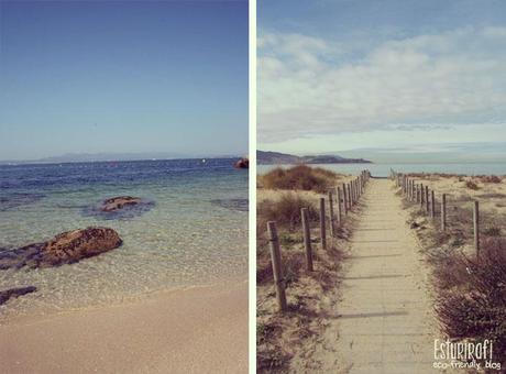 Izquierda fotografía de una playa en el Grove. Derecha playa América.