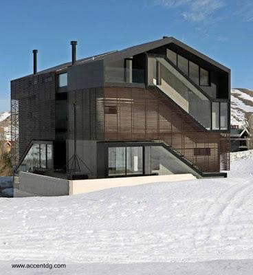 Casa contemporánea en área montañosa bajo nevadas Chalet moderno en el Líbano