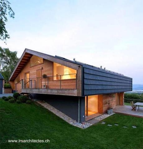 Casa ubicada en Genolier, Suiza - Arquitectura de LRS Architects Chalet suizo contemporáneo en Genolier