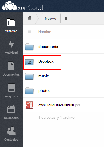 Dropbox desde ownCloud. Dropbox desde ownCloud.