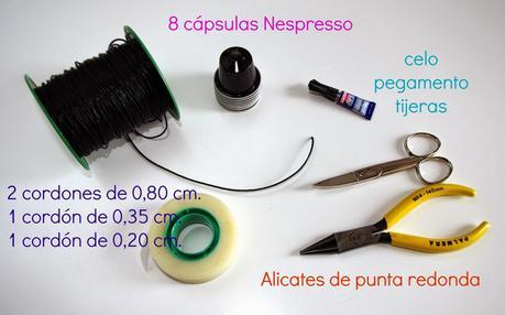 material necesario para la pulsera nespresso Pulsera con bolitas nespresso