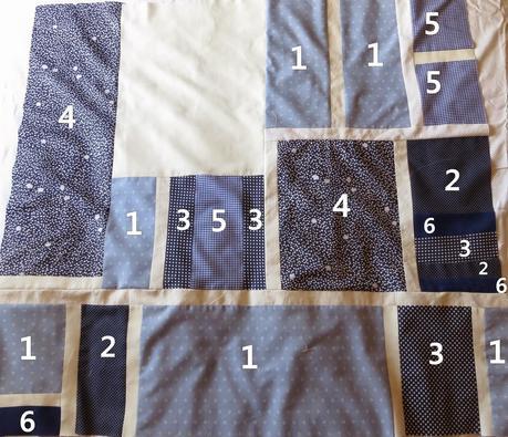 A cada tela le asigno un número Manta patchwork con motivos para principiantes