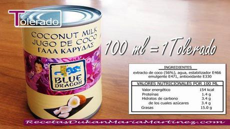 Leche de Coco Dukan: Tolerado, desde fase Crucero (100 ml = 1 tolerado)