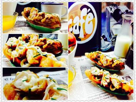 Tosta de calamares sobre aros de cebolleta con salsa mahonesa 2Collage_Fotor