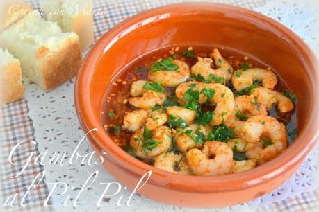 Gambas al pil pil. Receta casera, fácil y rápida. Con y sin ajos.