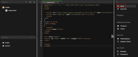 Codiad Save file Codiad Save file