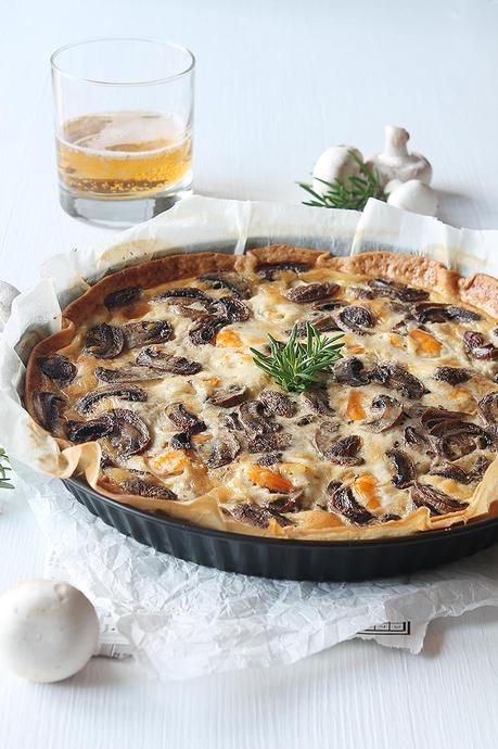 Quiche de langostinos, champiñones y romero.