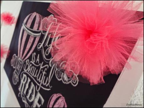 Cuadro pizarra con pompones