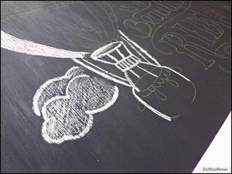 Cuadro pizarra con pompones