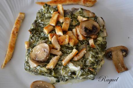 Acelgas Cremosas con Champiñones y Pollo