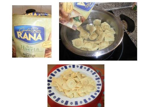 a bolsa de la Huerta, relleno de Boletus, ha sido prácitcamente para mi marido, Alejandra y yo la hemos probado y he de decir que estaban muy buenos, y eso que nosotras dos los hemos probado en frio. Mi marido dice que de sabor buenos, de textura buenos,pero que le faltaba salsa o algo, que le han parecido secos..pastas frescas, giovanni rana, treemkt, blog soloyo,  ravioli atún y tomate