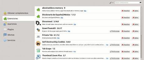 Menu de Extensiones de Firefox