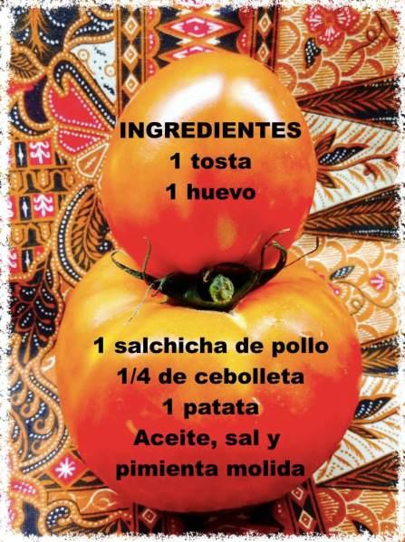 Tosta de patatas con cebolla, salchicha y yema