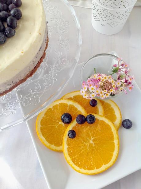CHEESECAKE DE NARANJA Y ARÁNDANOS CON MERMELADA DE NARANJA DULCE Y FLOR DE SAÚCO