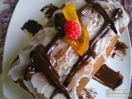 Cake de plátanos con manzanas y naranja confitada