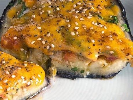 Berenjenas gratinadas con queso gouda