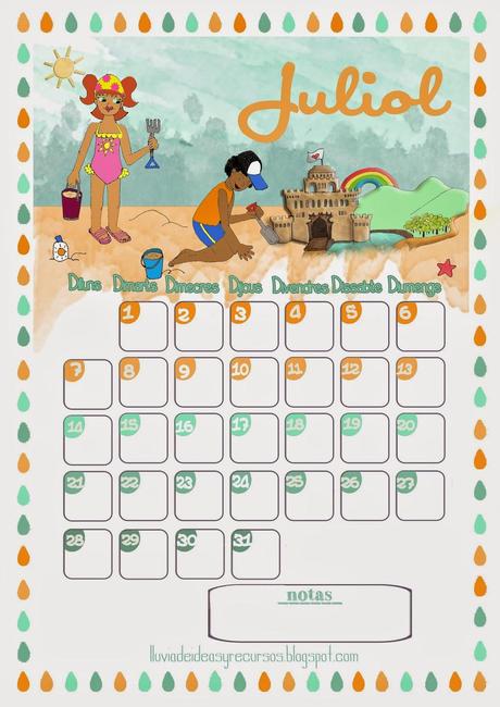 Descargables: calendario ilustrado para el aula de julio