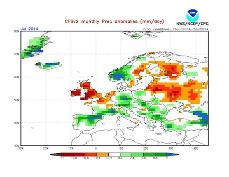 Previsión meteorológica julio y agosto 2014 según la NOAA