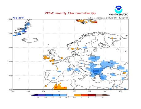 Previsión meteorológica julio y agosto 2014 según la NOAA