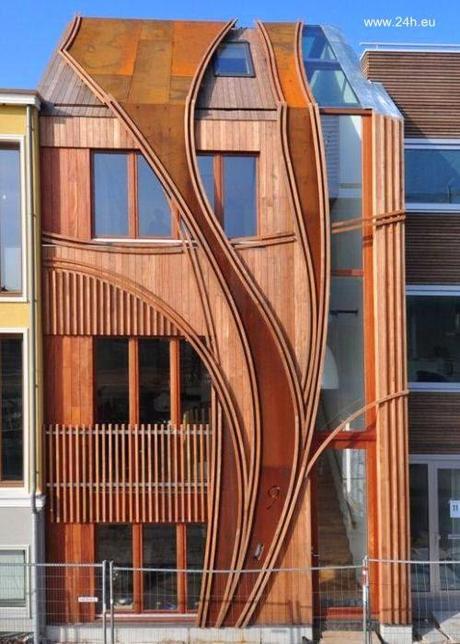 Fachada de madera con diseño orgánico en Leyden, Holanda