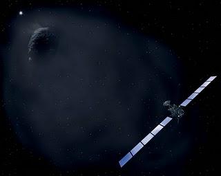 Concepto artístico de la sonda Rosetta aproximándose al cometa 67P/Churyumov-Gerasimenko en 2014