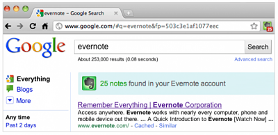 Evernote en chrome lo veremos en las búsquedas de google