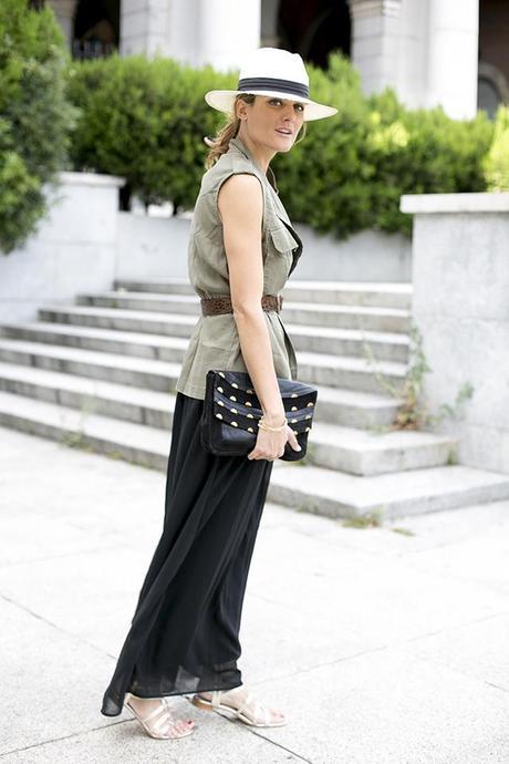 outfits, sheinside, black long dress, vestido largso, chaleco mango ,safari, bohochic hat, asos, cinturon leopardo, leo, adamarina, stuart weitzman, elena estaun, cristina blanco, guiadeestilo, guia de estilo blog, spaniss fashion blogger 