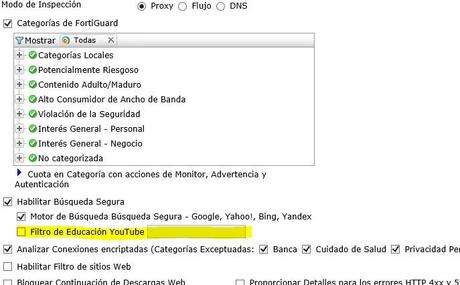 Filtro YouTube Fortinet