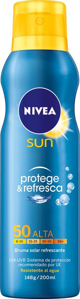 Protector solar en bruma SPF 50 de Nivea, súper fácil de aplicar y muy cómodo.